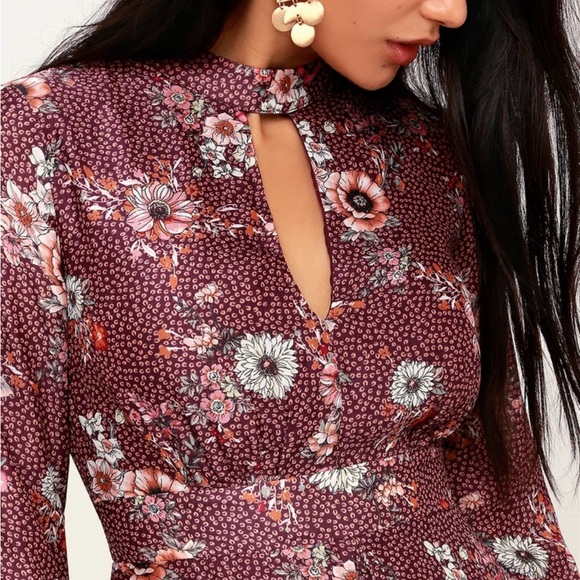 Lost + Wander Sundance Purple Floral long sleeve  Mini Dress XS NWT Lulus - Picture 2 of 5